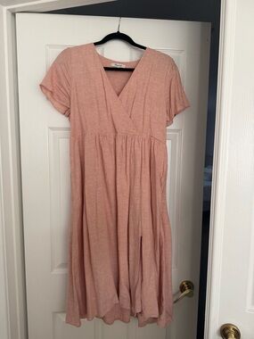 Madewell Blush Pink V‑Neck Short Sleeve Midi Dress